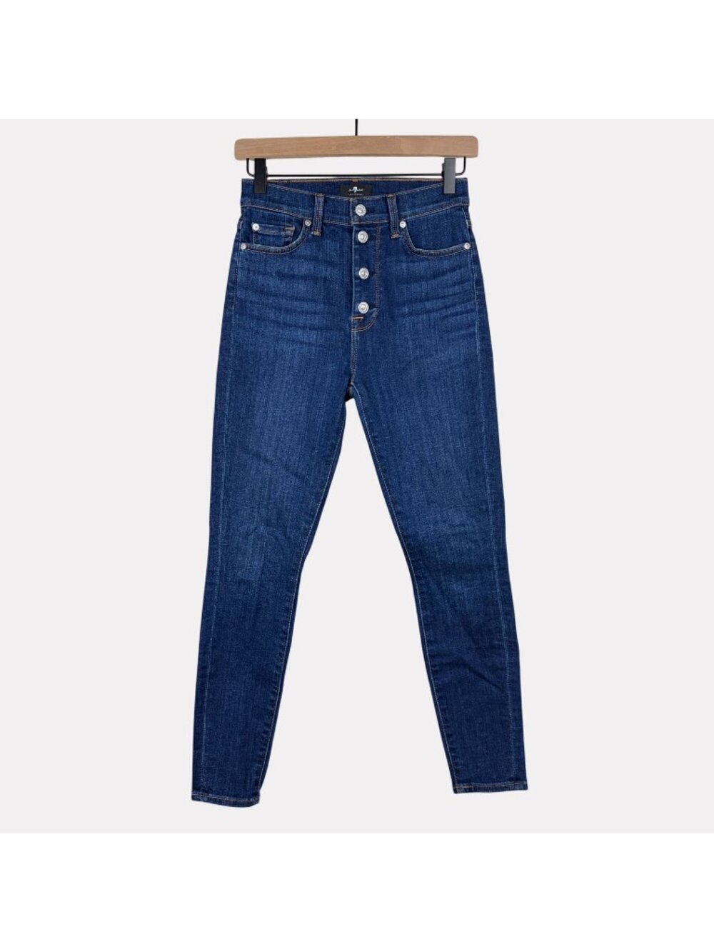 7 for all Mankind Button Fly Skinny Jeans Womens 25 Blue Medium Wash High Rise